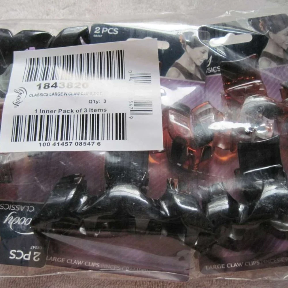 2 Goody Large Plastic Weave Hair Claw Clips Jaw Styling Fashion Black Tortoise
